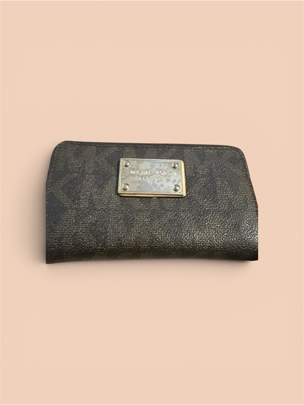 Michael Kors Brown Signature Logo Continental Wallet with Gold Plaque